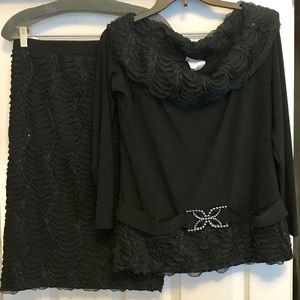 Off the Shoulder Black Skirt Set